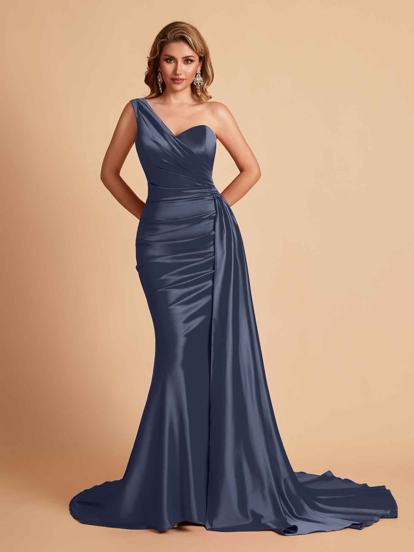 Sexy Satin Mermaid One Shoulder Maxi Long Bridesmaid Dresses Online