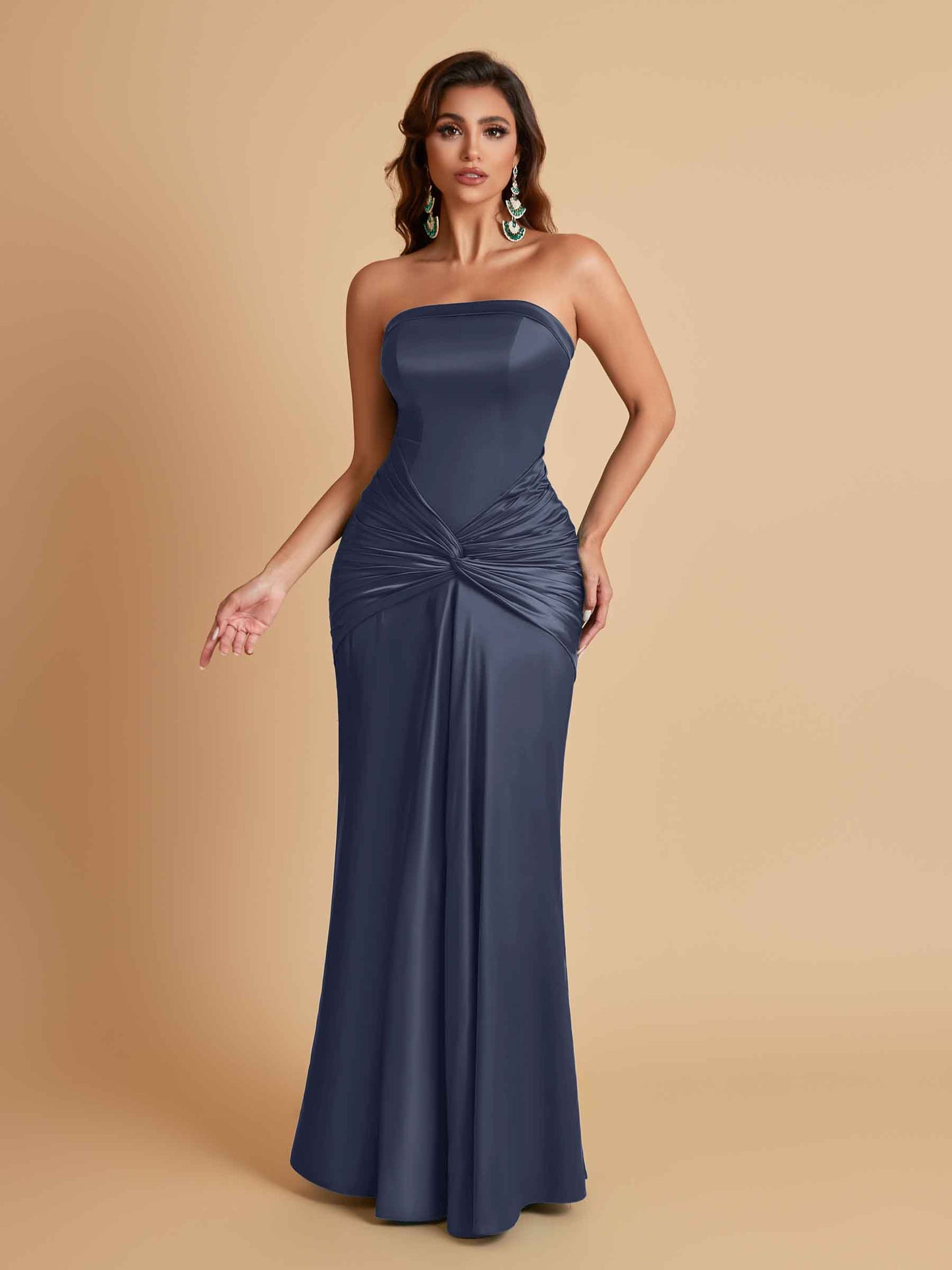 Sexy Soft Satin Mermaid Strapless Floor-Length Mermaid Bridesmaid Dresses