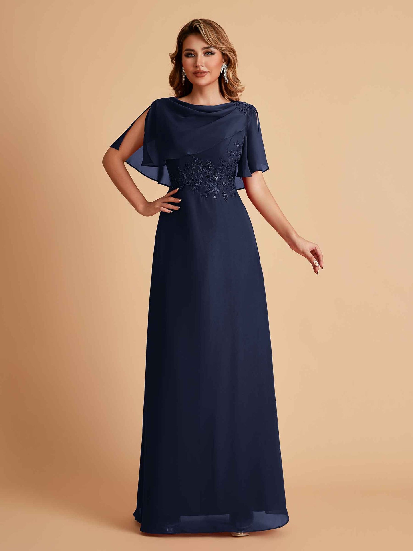 Elegant A-Line Chiffon Half Sleeves Jewel Mother of the Brides Dresses Online