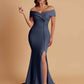 Elegant Soft Satin Mermaid Off Shoulder Side Slit Floor-Length Bridesmaid Dresses