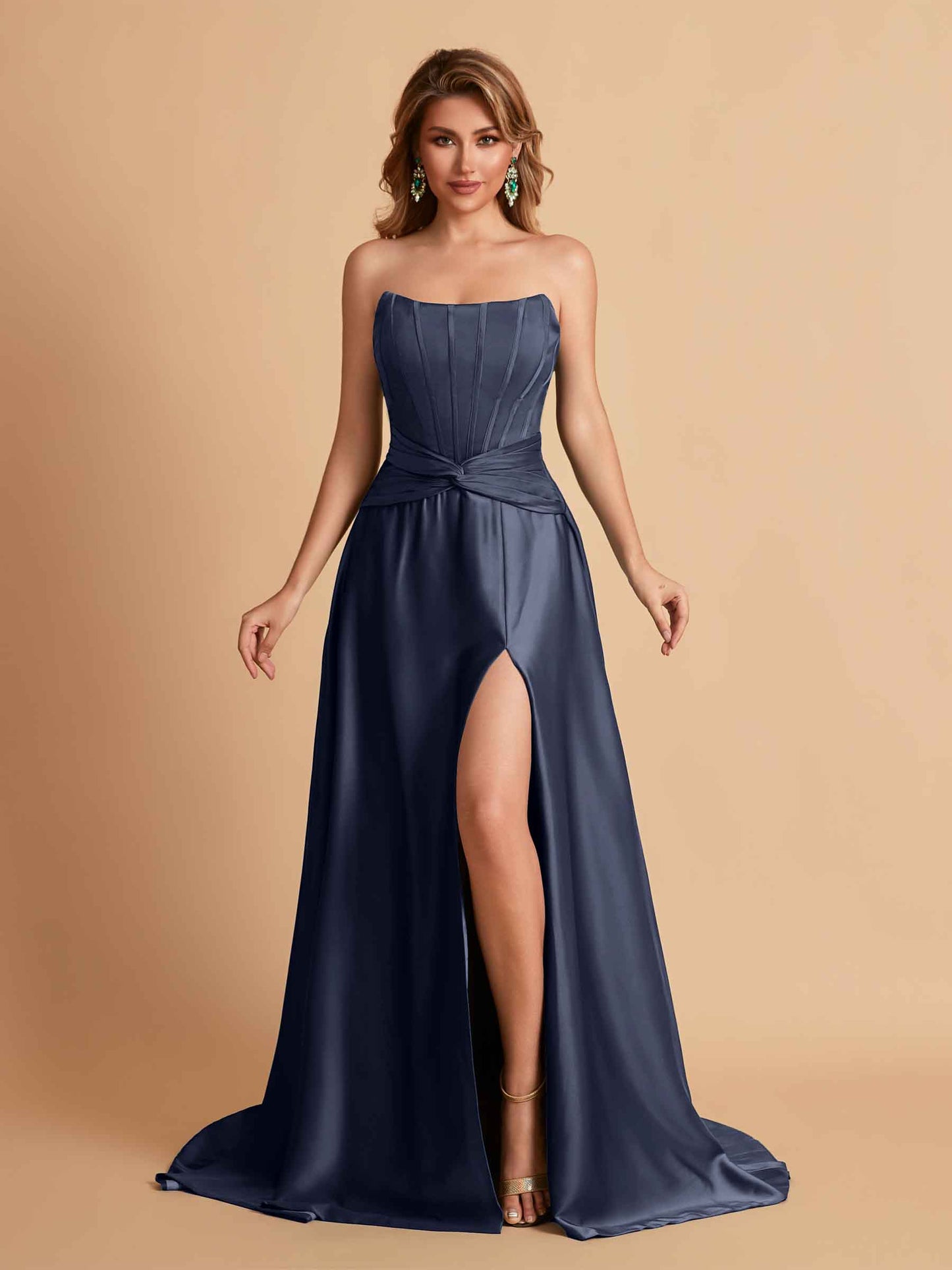 Elegant Satin Sweetheart A-Line Side Slit Floor Length Bridesmaid Dresses