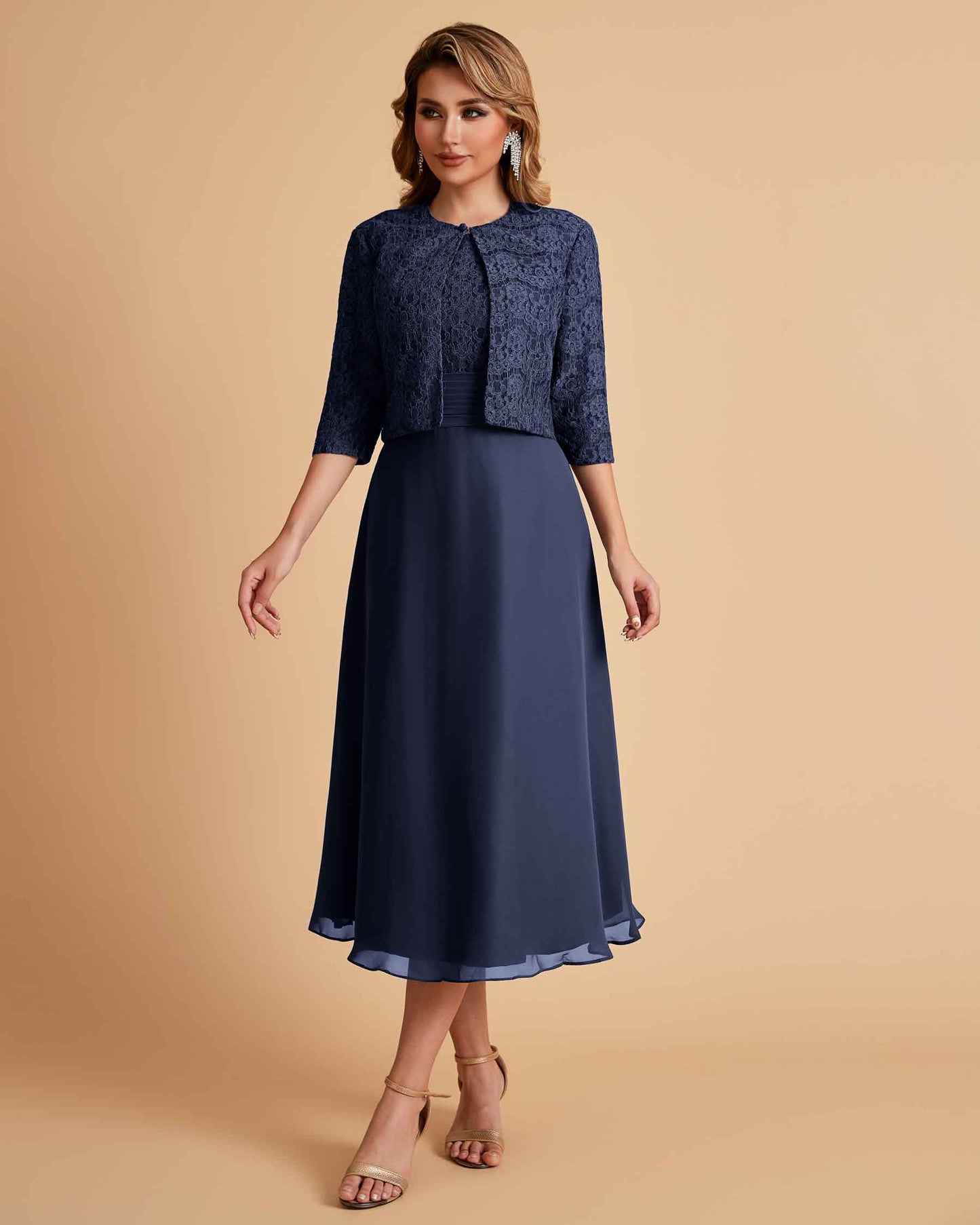 Elegant A-line Bateau Sleeveless Tea Length Mother of the Brides Dresses Online