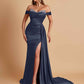 Gorgeous Soft Satin V-neck Off-the-Shoulder Side-Slit Mermaid Bridesmaid Dresses
