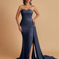 Simple Soft Satin Mermaid Strapless Floor-Length Mermaid Bridesmaid Dresses