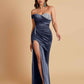 Sexy Soft Satin Mermaid One Shoulder Side Slit Floor-Length Mermaid Bridesmaid Dresses