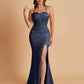 Sexy Soft Satin Mermaid Spaghetti Straps Side Slit Floor-Length Bridesmaid Dresses