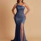 Sexy Soft Satin Mermaid One Shoulder Side Slit Beading Floor-Length Bridesmaid Dresses Online