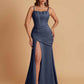 Sexy Soft Satin Mermaid Spaghetti Straps Side Slit Floor-Length Bridesmaid Dresses