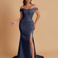 Elegant Soft Satin Mermaid Off Shoulder Side Slit Floor-Length Mermaid Bridesmaid Dresses