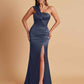 Elegant Soft Satin One Shoulder Strapless Side-Slit Mermaid Bridesmaid Dresses