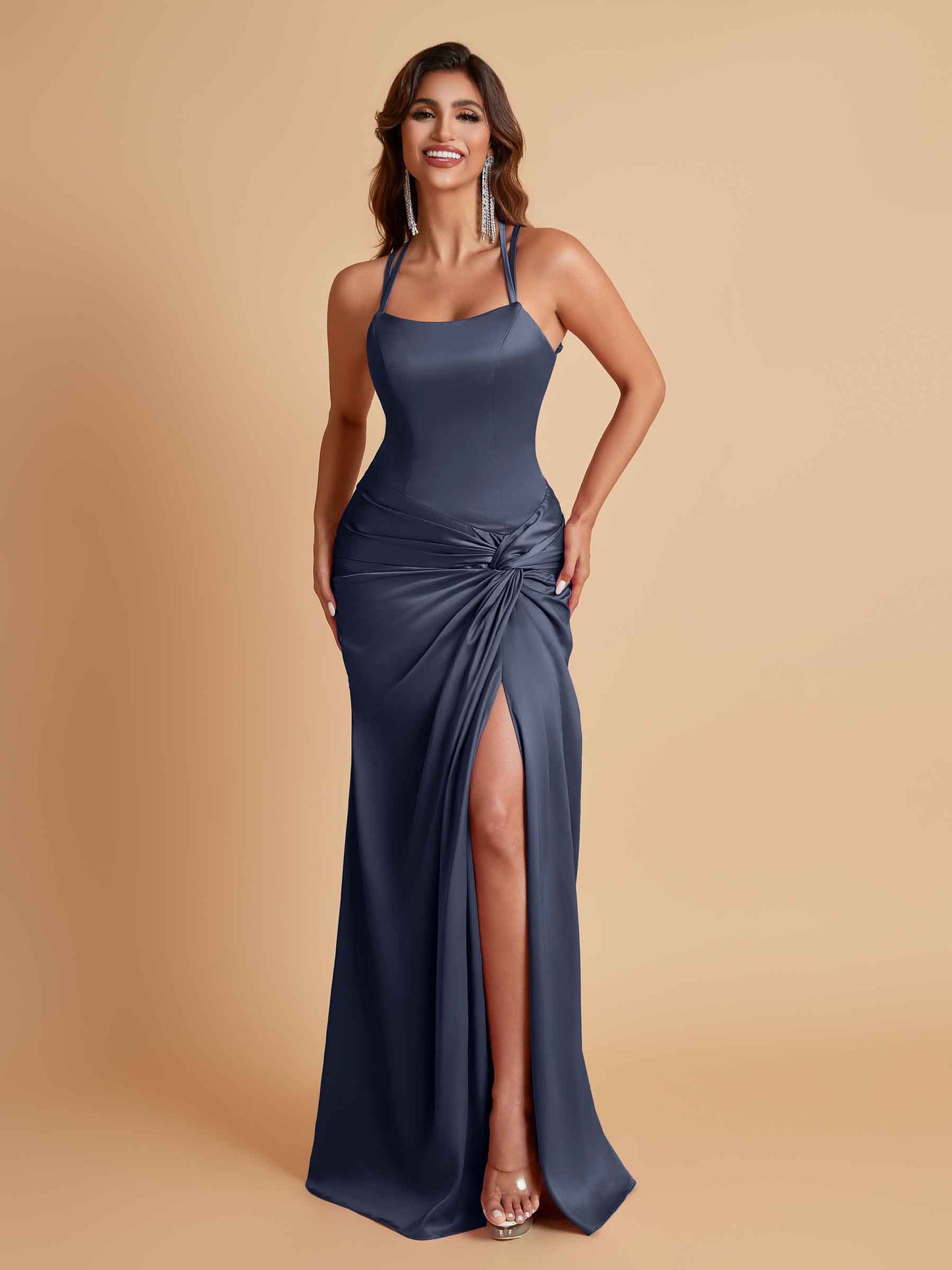 Gorgeous Square Criss Cross Soft Satin Side Slit Floor-Length Mermaid Bridesmaid Dresses