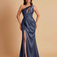 Sexy One Shoulder Soft Satin Side Slit Floor-Length Mermaid Bridesmaid Dresses