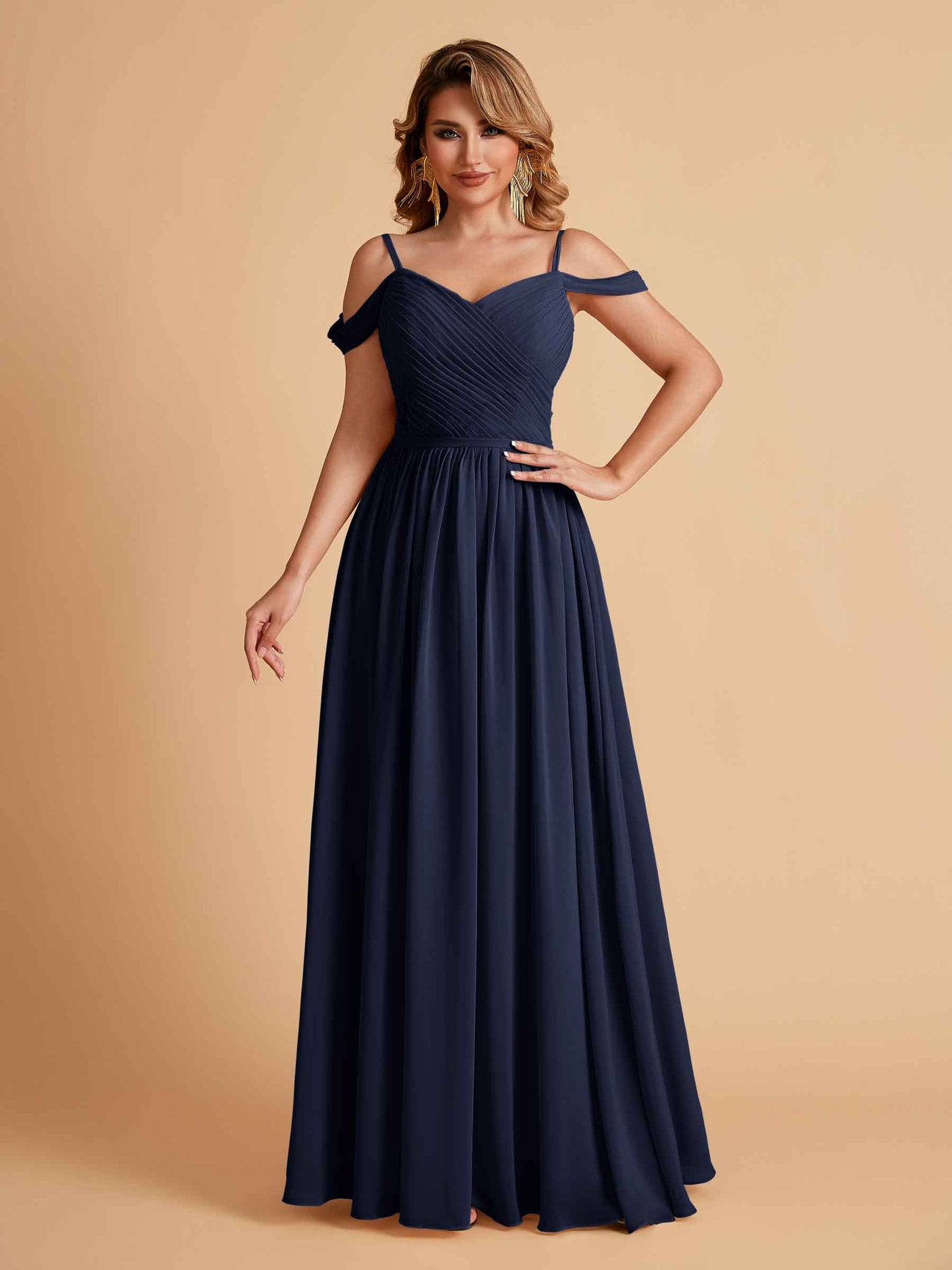 Elegant A-line Chiffon Off The Shoulder V-Neck Bridesmaid Dresses Online