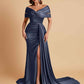 Elegant Soft Satin V-neck Off-the-Shoulder Side-Slit Mermaid Bridesmaid Dresses