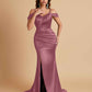 Sexy Soft Satin Mermaid Off Shoulder Side Slit Floor-Length Mermaid Bridesmaid Dresses