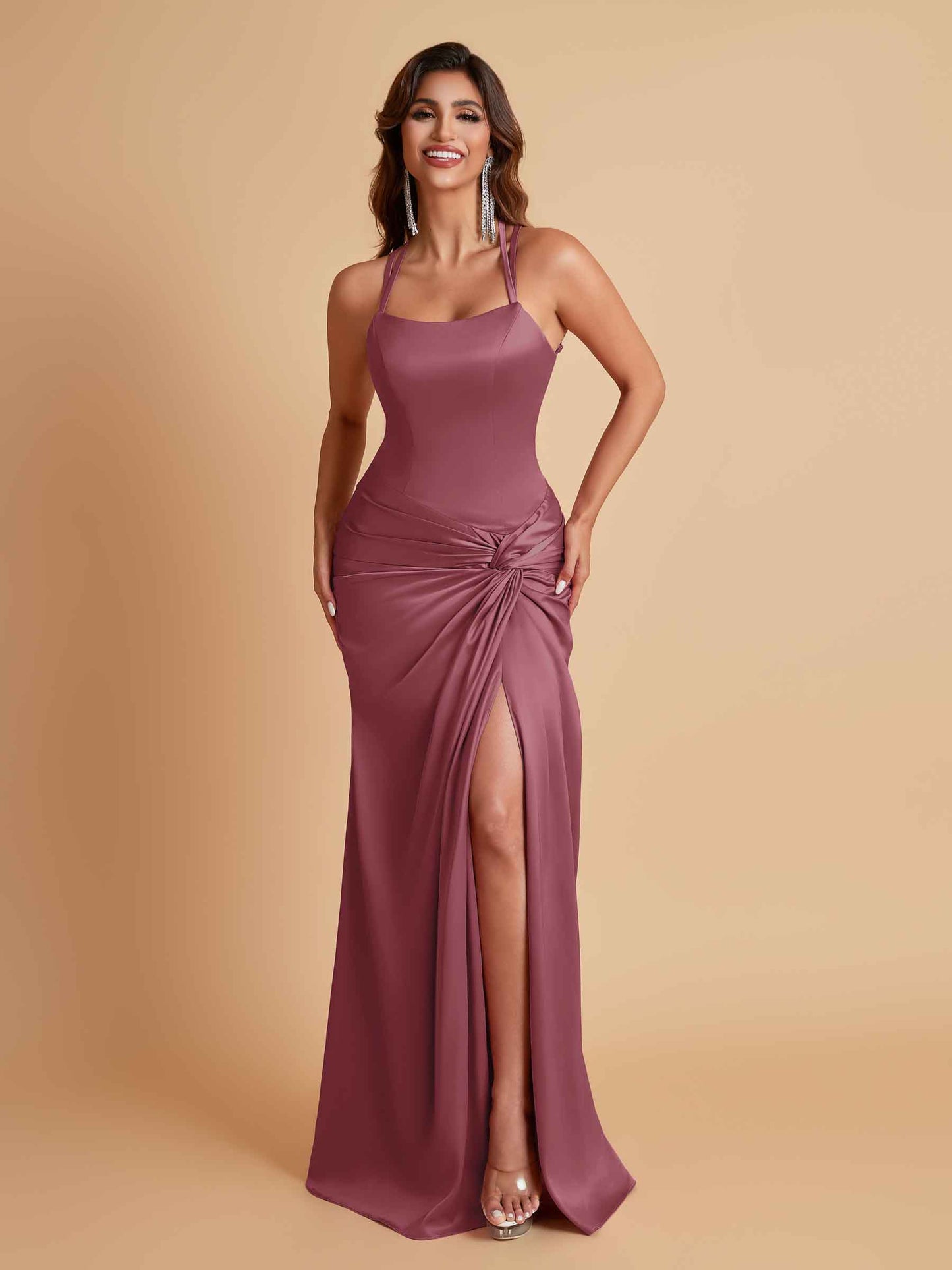 Gorgeous Square Criss Cross Soft Satin Side Slit Floor-Length Mermaid Bridesmaid Dresses