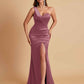 Gorgeous One Shoulder Soft Satin Side Slit Floor-Length Mermaid Bridesmaid Dresses