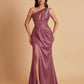 Sexy One Shoulder Soft Satin Side Slit Floor-Length Mermaid Bridesmaid Dresses