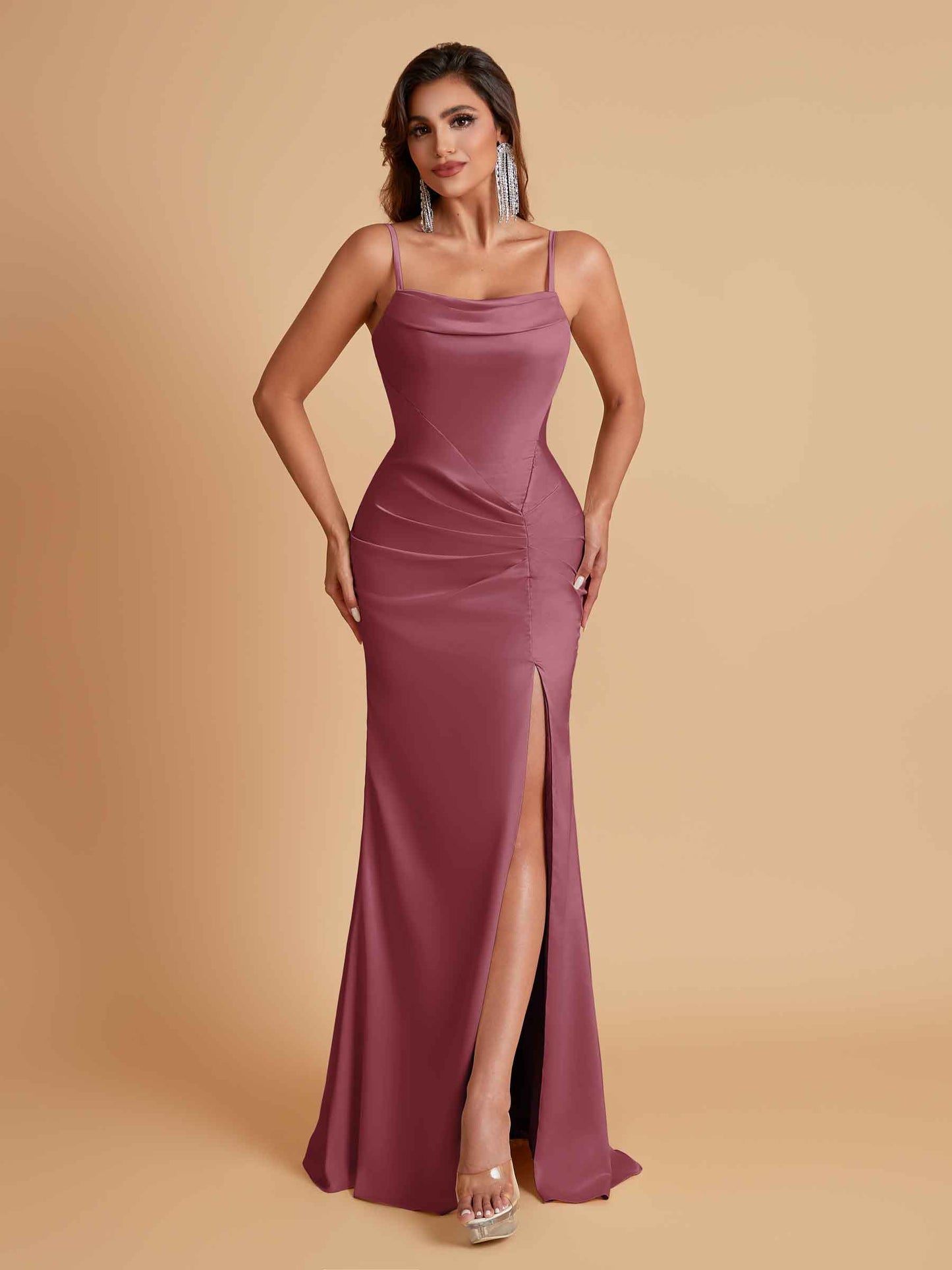 Gorgeous Spaghetti Straps Soft Satin Side Slit Floor-Length Mermaid Bridesmaid Dresses
