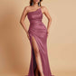 Gorgeous Strapless Soft Satin Side Slit Floor-Length Mermaid Bridesmaid Dresses