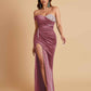 Sexy Soft Satin Mermaid One Shoulder Side Slit Floor-Length Mermaid Bridesmaid Dresses