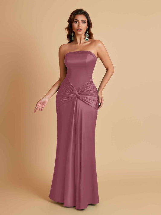 Sexy Soft Satin Mermaid Strapless Floor-Length Mermaid Bridesmaid Dresses