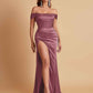Sexy Off the Shoulder Soft Satin Side Slit Floor-Length Mermaid Bridesmaid Dresses