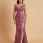 Elegant V Neck Soft Satin Side Slit Floor-Length Mermaid Bridesmaid Dresses
