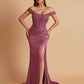 Sexy Soft Satin V-neck Off-the-shoulder Strapless Side-Slit Mermaid Bridesmaid Dresses