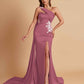 Elegant Soft Satin Sweetheart One Shoulder Side-Slit Mermaid Bridesmaid Dresses