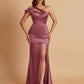 Elegant Soft Satin Sweetheart One Shoulder Side-Slit Mermaid Bridesmaid Dresses