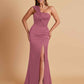 Elegant Soft Satin One Shoulder Strapless Side-Slit Mermaid Bridesmaid Dresses