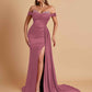 Gorgeous Soft Satin V-neck Off-the-Shoulder Side-Slit Mermaid Bridesmaid Dresses