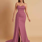 Elegant Soft Satin Sweetheart Strapless Side-Slit Mermaid Bridesmaid Dresses