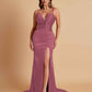 Sexy Soft Satin V-neck Spaghetti Strap Side-Slit Mermaid Bridesmaid Dresses