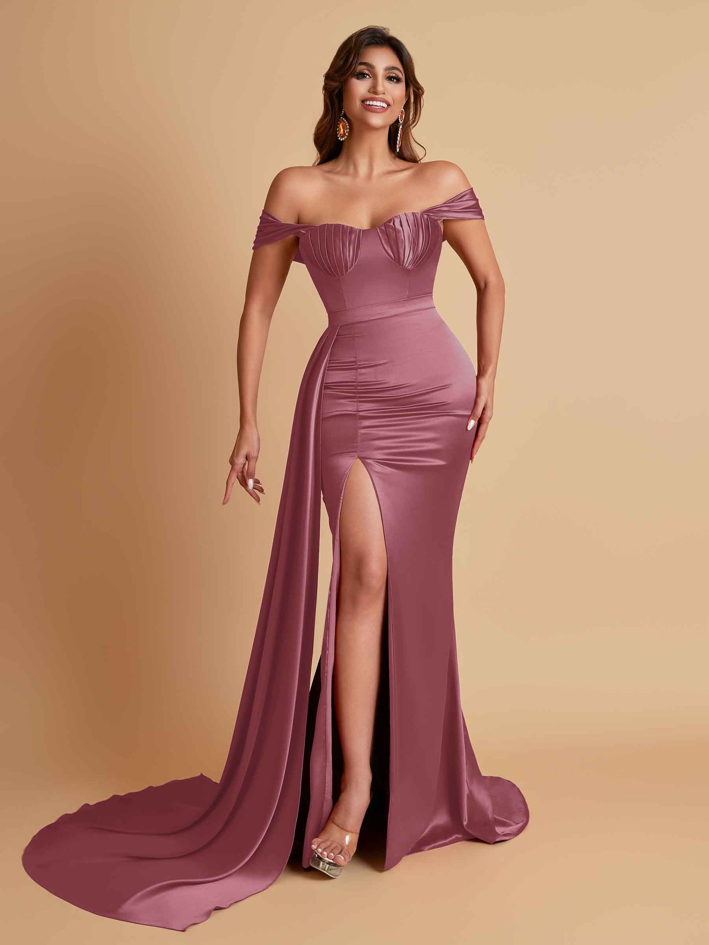 Sexy Soft Satin Sweetheart Off-the-shoulder Strapless Side-Slit Mermaid Bridesmaid Dresses
