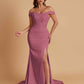 Elegant Soft Satin Mermaid Off Shoulder Side Slit Floor-Length Mermaid Bridesmaid Dresses