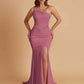 Sexy Soft Satin Mermaid One Shoulder Side Slit Beading Floor-Length Bridesmaid Dresses Online