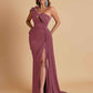 Gorgeous One Shoulder Bow Knot Soft Satin Side Slit Floor-Length Mermaid Bridesmaid Dresses