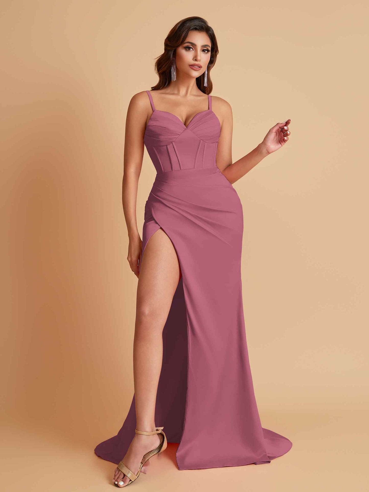 Simple Soft Satin Mermaid V-neck Floor-Length Mermaid Bridesmaid Dresses
