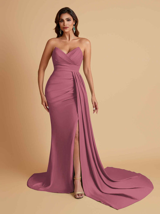 Sexy Soft Satin Mermaid V-neck Floor-Length Mermaid Bridesmaid Dresses