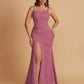 Sexy Soft Satin Mermaid Spaghetti Straps Side Slit Floor-Length Bridesmaid Dresses