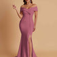 Elegant Soft Satin Mermaid Off Shoulder Side Slit Floor-Length Bridesmaid Dresses