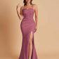 Sexy Soft Satin Mermaid Spaghetti Straps Side Slit Floor-Length Bridesmaid Dresses