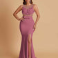 Sexy Soft Satin Mermaid Illusion Side Slit Floor-Length Bridesmaid Dresses Online