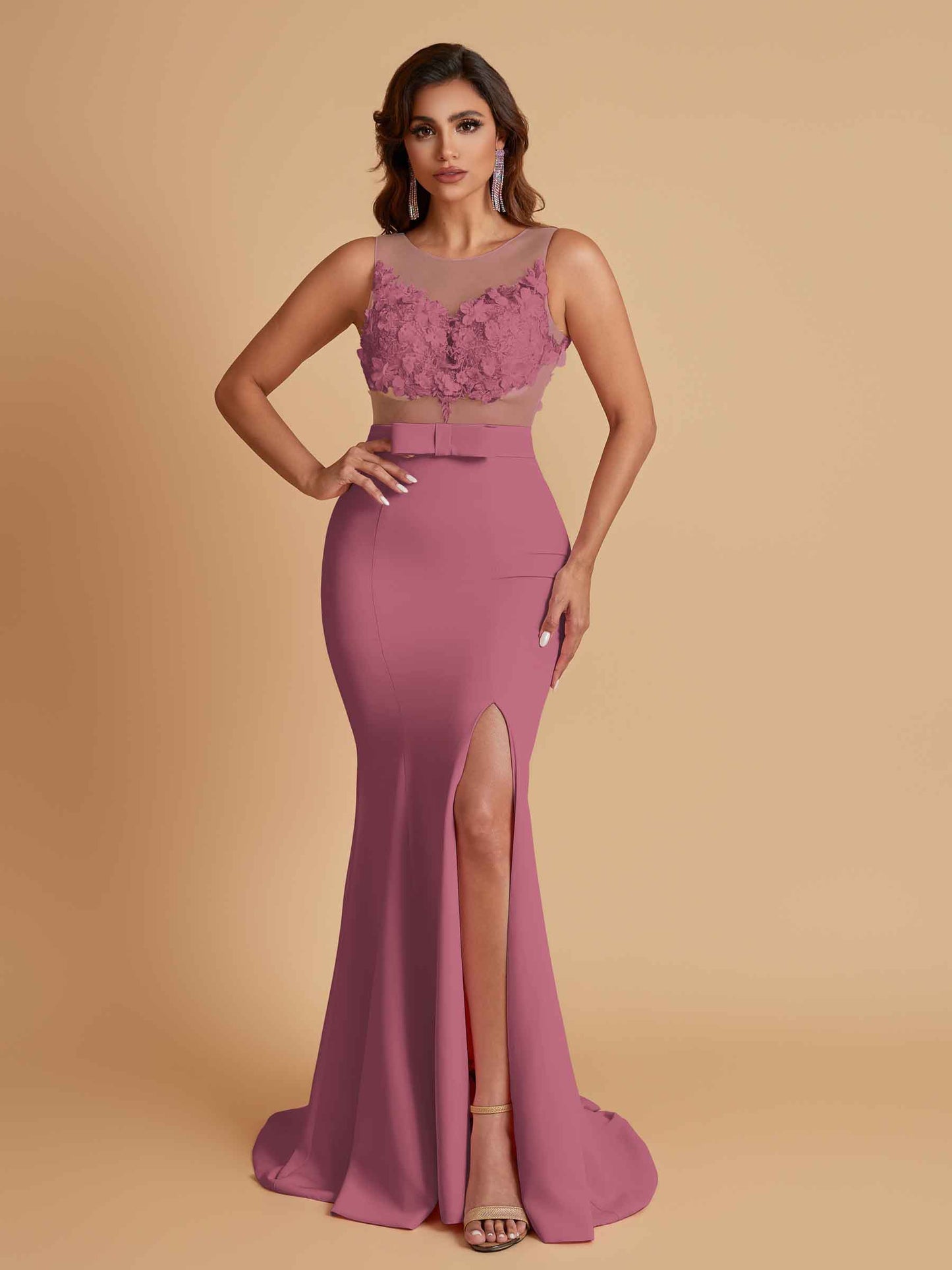 Sexy Soft Satin Mermaid Illusion Side Slit Floor-Length Bridesmaid Dresses Online