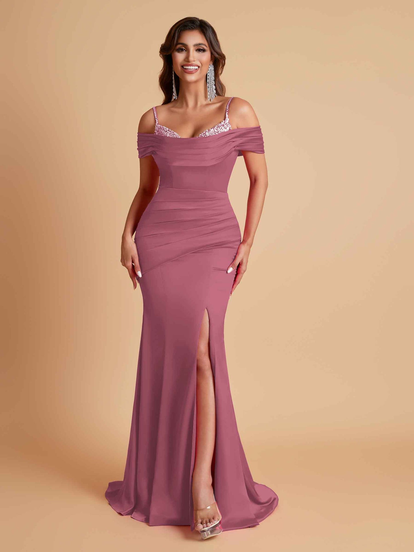 Elegant Soft Satin Mermaid Spaghetti Straps Floor-Length Mermaid Bridesmaid Dresses