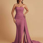 Simple Soft Satin Mermaid Strapless Floor-Length Mermaid Bridesmaid Dresses