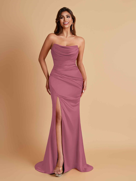 Sexy Soft Satin Mermaid Side Slit Floor-Length Mermaid Bridesmaid Dresses