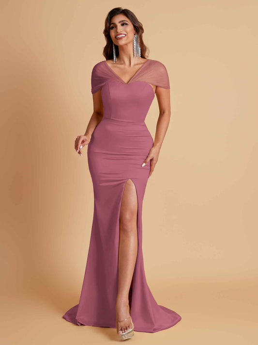 Sexy Soft Satin Mermaid V-neck Floor-Length Mermaid Bridesmaid Dresses